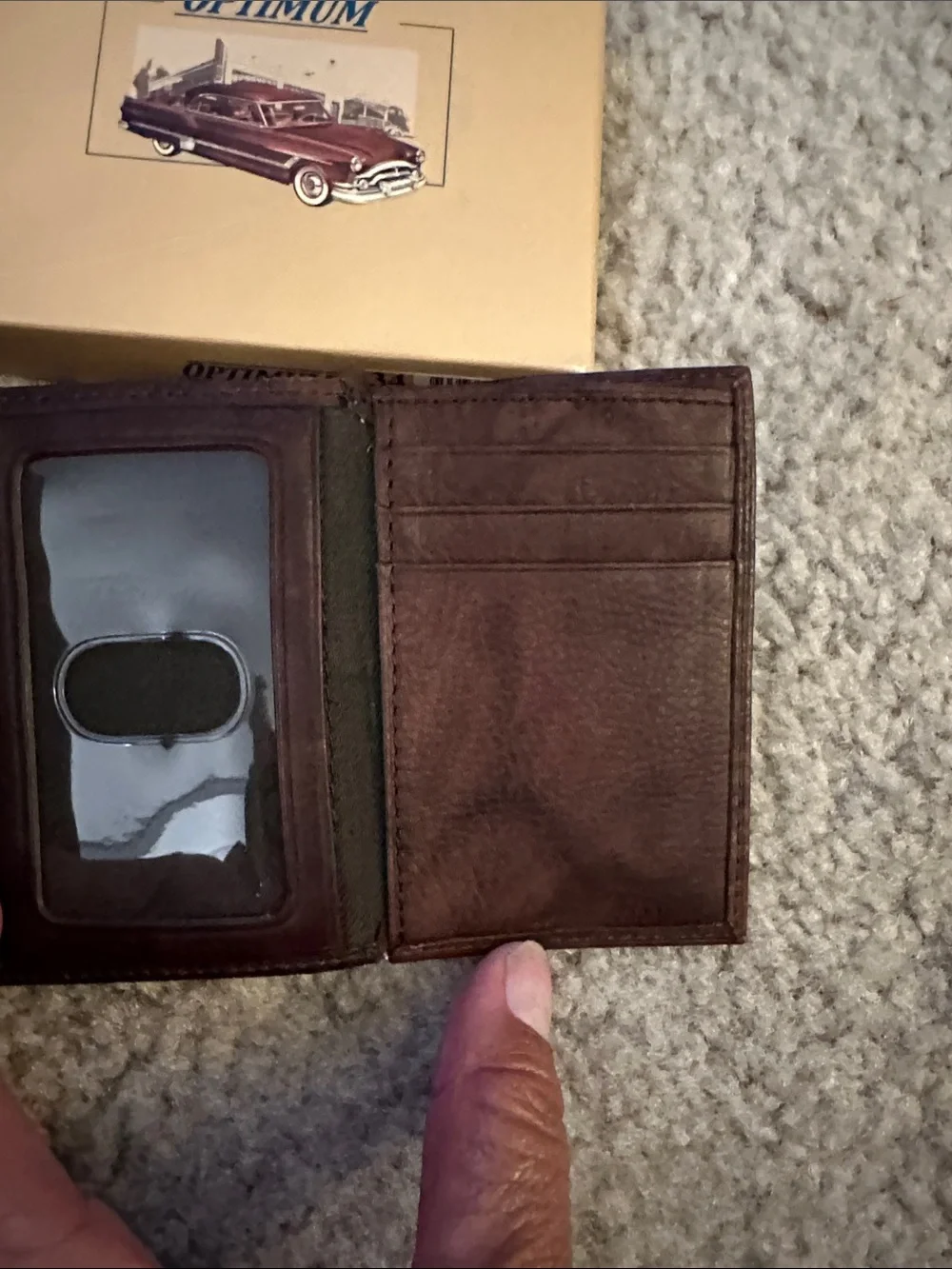 Optimum Antique Trifold with Wing Genuine Leather Wallet new in box